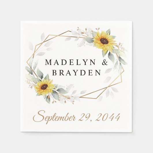 Sonnenblume Elegante Rustic Geometric Gold Hochzei Serviette (Vorderseite)