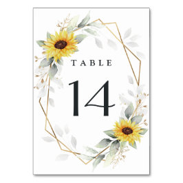 Sonnenblume Elegante Rustic Geometric Gold Hochzei Tischnummer