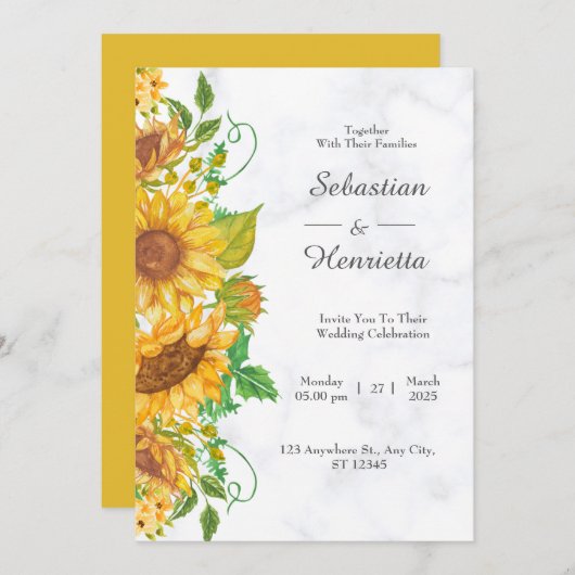 Sonnenblume Elegante Rustikale Hochzeit Einladung (Vorne/Hinten)