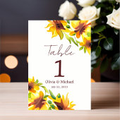 Sonnenblume Elegante Wasserfarbe Hochzeit Tischnum Tischnummer