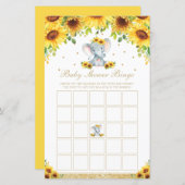 Sonnenblume Elephant Baby Dusche Bingo Spiel (Vorne/Hinten)