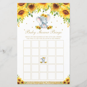 Sonnenblume Elephant Baby Dusche Bingo Spiel