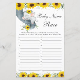 Sonnenblume Elephant Baby Dusche Name Race Game