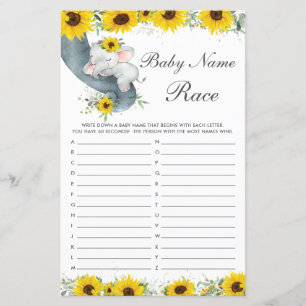 Sonnenblume Elephant Baby Dusche Name Race Game