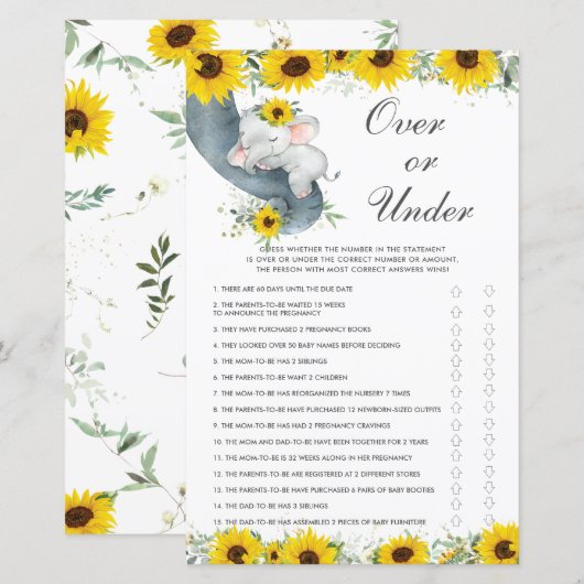 Sonnenblume Elephant Babydusche über oder unter de (Vorne/Hinten)