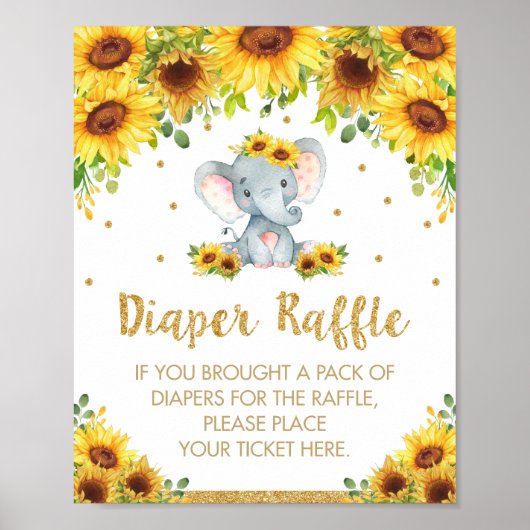 Sonnenblume Elephant Babydusche Windeln Raffelzeic Poster (Vorne)