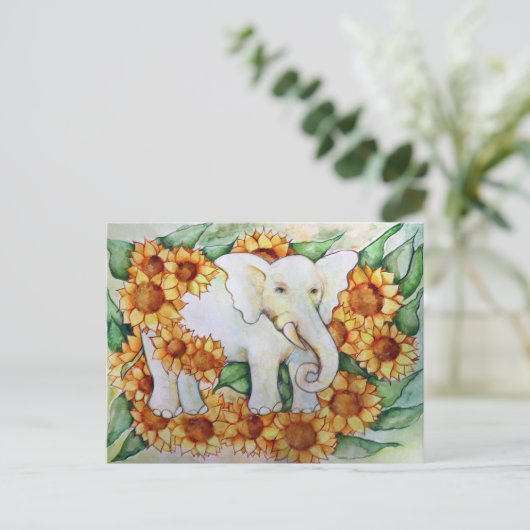 Sonnenblume Elephant Postkarte (Stehend Vorderseite)