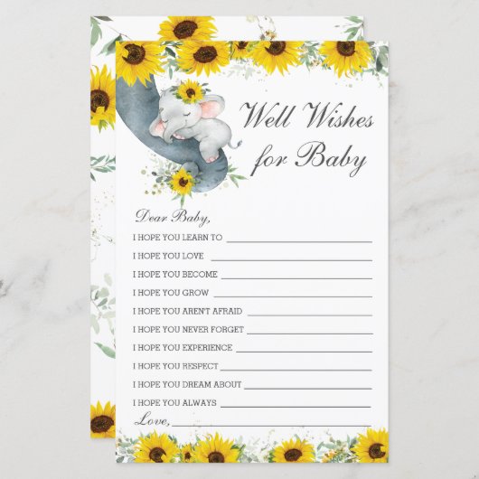 Sonnenblume Elephant Well wünscht eine Babybotscha (Vorne/Hinten)