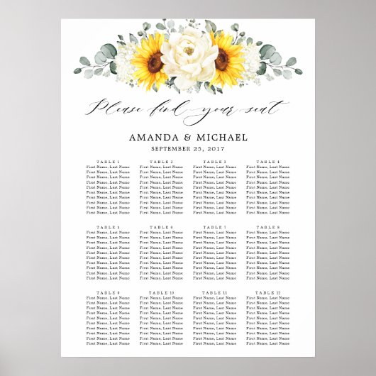 Sonnenblume Elfenbein-Blumenmuster Hochzeitskarte Poster (Vorne)