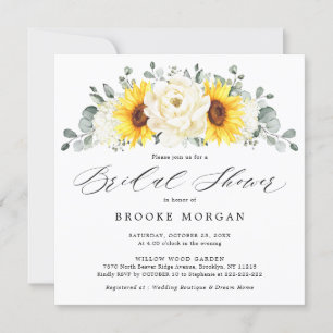 Sonnenblume Elfenbein Pfingstrose Florale Hochzeit Einladung