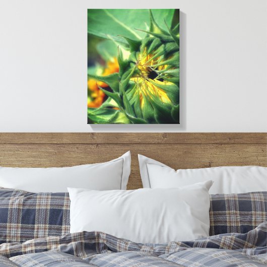 Sonnenblume entfaltet sich blumengeschmückt leinwanddruck (Insitu (Schlafzimmer))