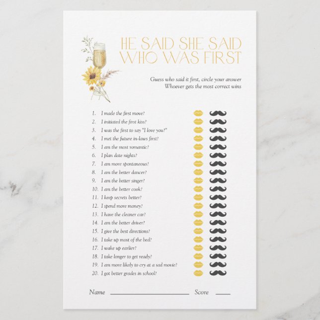 Sonnenblume Er sagte, sie sagte Boho Brautparty Ga (Vorderseite)