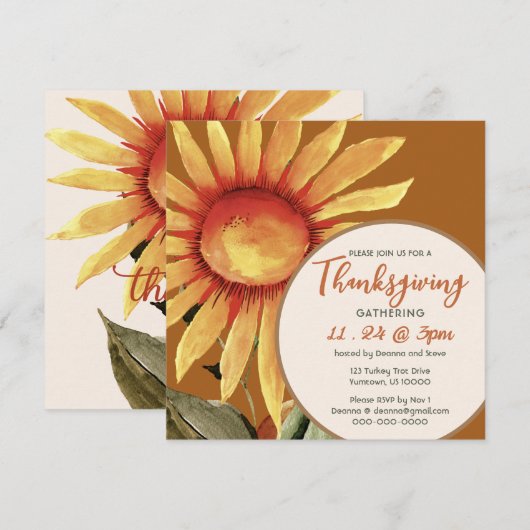 Sonnenblume, Erntedank Einladung (Vorne/Hinten)