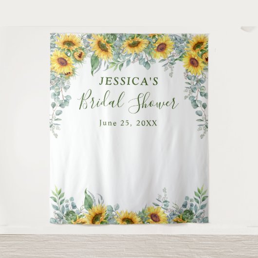 Sonnenblume Eukalyptus Brautparty Foto Hintergrund Wandteppich (Vorderseite)