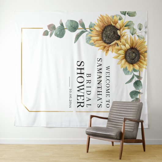 Sonnenblume Eukalyptus Brautparty Hintergrund Wandteppich (Beispiel (Horizontal))