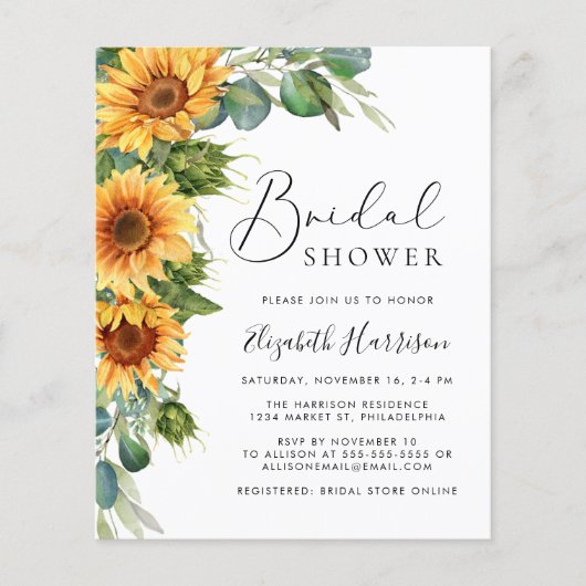 Sonnenblume Eukalyptus Bridal Dusche Einladung (Vorderseite)