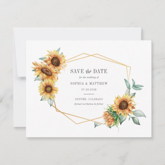 Sonnenblume Eukalyptus Geometric Save the Date (Vorderseite)