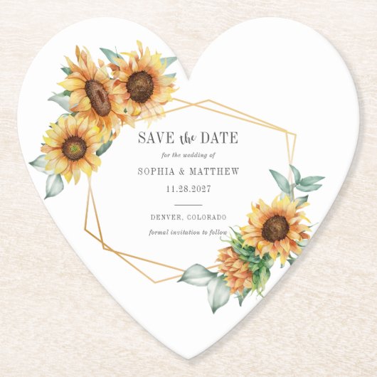 Sonnenblume Eukalyptus Geometric Save the Date Untersetzer (Vorderseite)
