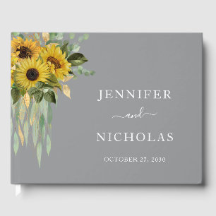 Sonnenblume Eukalyptus Grau Gelbe Herbst-Hochzeit Gästebuch