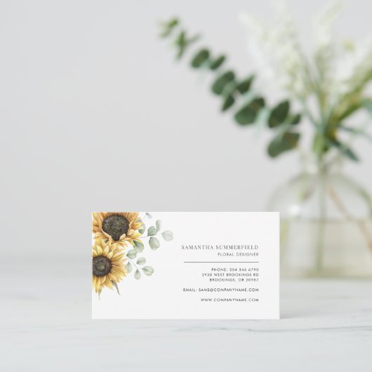 Sonnenblume Eukalyptus Greenery Florist Visitenkarte (Stehend Vorderseite)