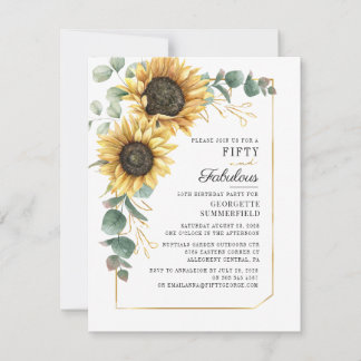 Sonnenblume Eukalyptus Greenery Script 50. Geburts Einladung