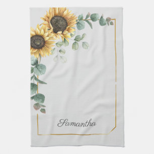 Sonnenblume Eukalyptus Grün Script Personalisiert Geschirrtuch