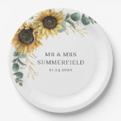 Sonnenblume Eukalyptus Grüne Hochzeit Pappteller (Vorderseite)