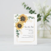 Sonnenblume Eukalyptus Grüne Save the Date Ankündigungspostkarte (Stehend Vorderseite)