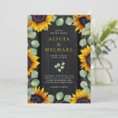 Sonnenblume Eukalyptus Grüne Scheune Hochzeit Einladung (Stehend Vorderseite)