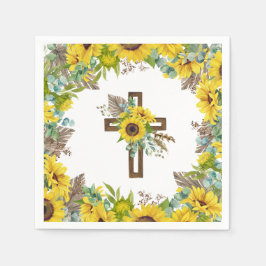 Sonnenblume Eukalyptus Palme Boho Kreuz Taufe Serviette