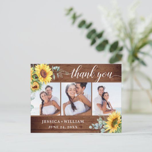 Sonnenblume Eukalyptus Rustic Vielen Dank 3 FOTO Postkarte (Stehend Vorderseite)