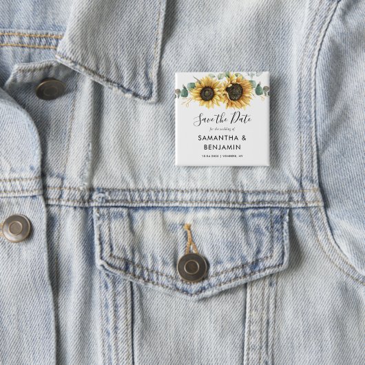 Sonnenblume Eukalyptus-SkriptWedding Save the Date Button (Beispiel)