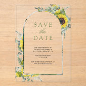 Sonnenblume Eukalyptus Wedding Save the Date Acryleinladungen (Vorderseite)