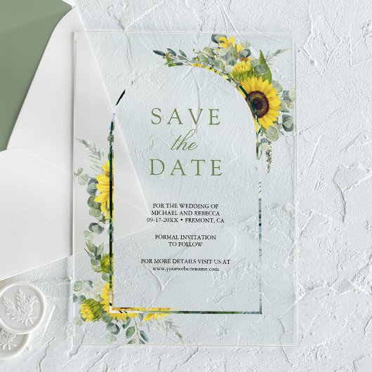 Sonnenblume Eukalyptus Wedding Save the Date Acryleinladungen