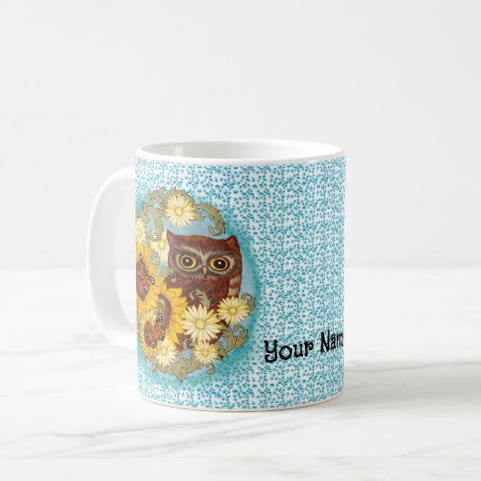 Sonnenblume Eule-Tasse Kaffeetasse (Vorderseite Links)