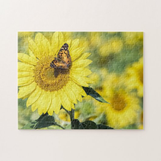 Sonnenblume-Feld mit Schmetterlings-Puzzlespiel Puzzle (Horizontal)