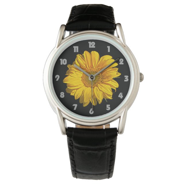 Sonnenblume Fett Grau Zahlen waren Armbanduhr (Vorderseite)