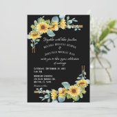 Sonnenblume Flat Wedding Einladung (schwarz) (Stehend Vorderseite)