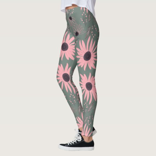 Sonnenblume Florals Rosa Hand gezeichnet botanisch Leggings (Links)