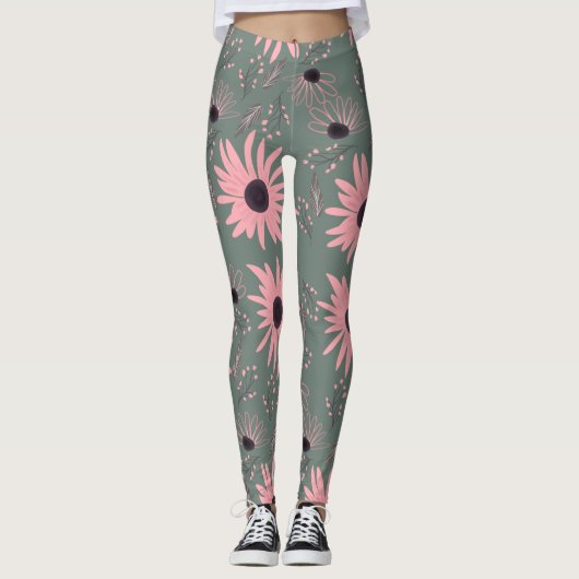 Sonnenblume Florals Rosa Hand gezeichnet botanisch Leggings (Vorderseite)