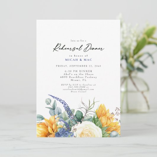 Sonnenblume Florenz Blauer Probe Abendessen Einladung (Stehend Vorderseite)