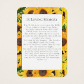 Sonnenblume Foto Beerdigung Blumengebet Karte (Rückseite)