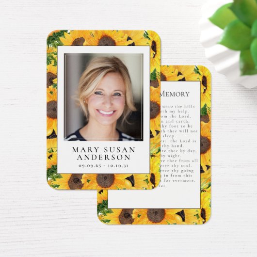 Sonnenblume Foto Beerdigung Blumengebet Karte (Schreibtisch)