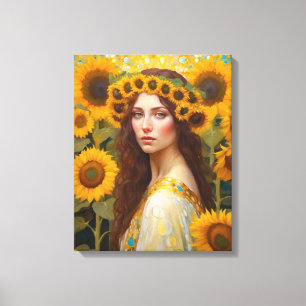 Sonnenblume Frau mit Haarkranz Leinwanddruck