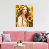 Sonnenblume Frau mit Wildblume Haar Kranz Leinwanddruck (Insitu (Wohnzimmer))