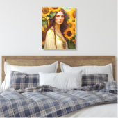 Sonnenblume Frau mit Wildblume Haar Kranz Leinwanddruck (Insitu (Schlafzimmer))