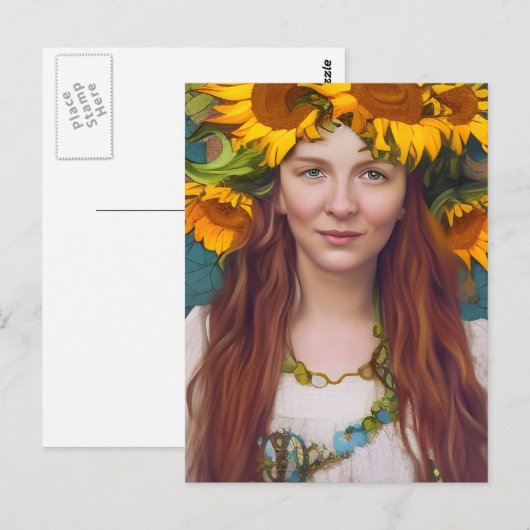 Sonnenblume Frau Postkarte (Vorne/Hinten)