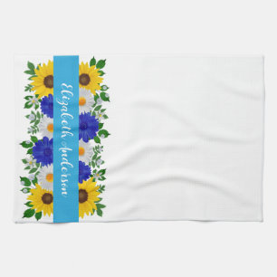 Sonnenblume Gänseblümchen Blaue Blüten Geschirrtuch