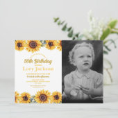 Sonnenblume Geburtstag 50. Blumengebirge Foto Frau Einladung (Stehend Vorderseite)