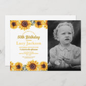 Sonnenblume Geburtstag 50. Blumengebirge Foto Frau Einladung (Vorne/Hinten)